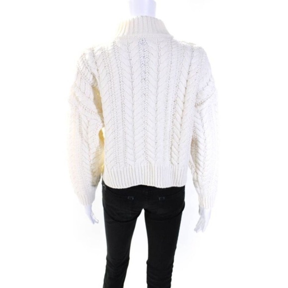 Something Navy Womens Chunky Cable Knit Button Up Cardigan Sweater White Size XS - Picture 3 of 13